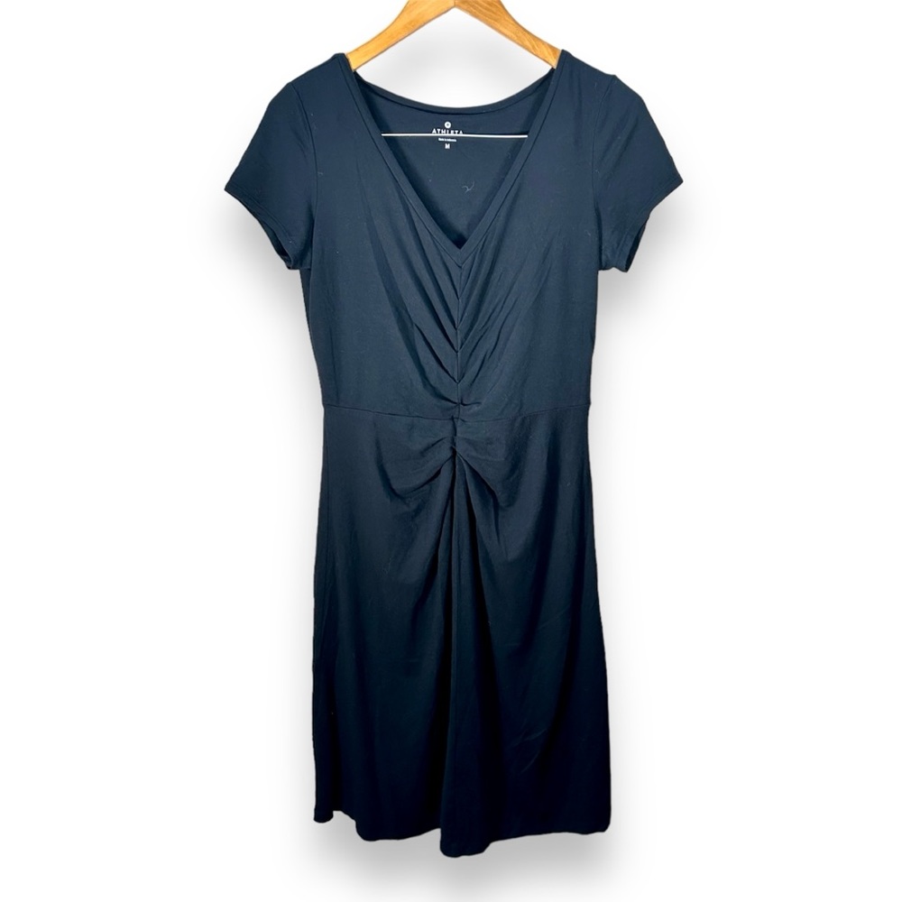 Athleta Black Ruched Honey Soft Modal Athleisure Dress Size Medium